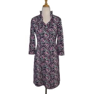 J McLaughlin Women Agnetta Geoprint Catalina Cloth Dress Size S Navy Pink Preppy